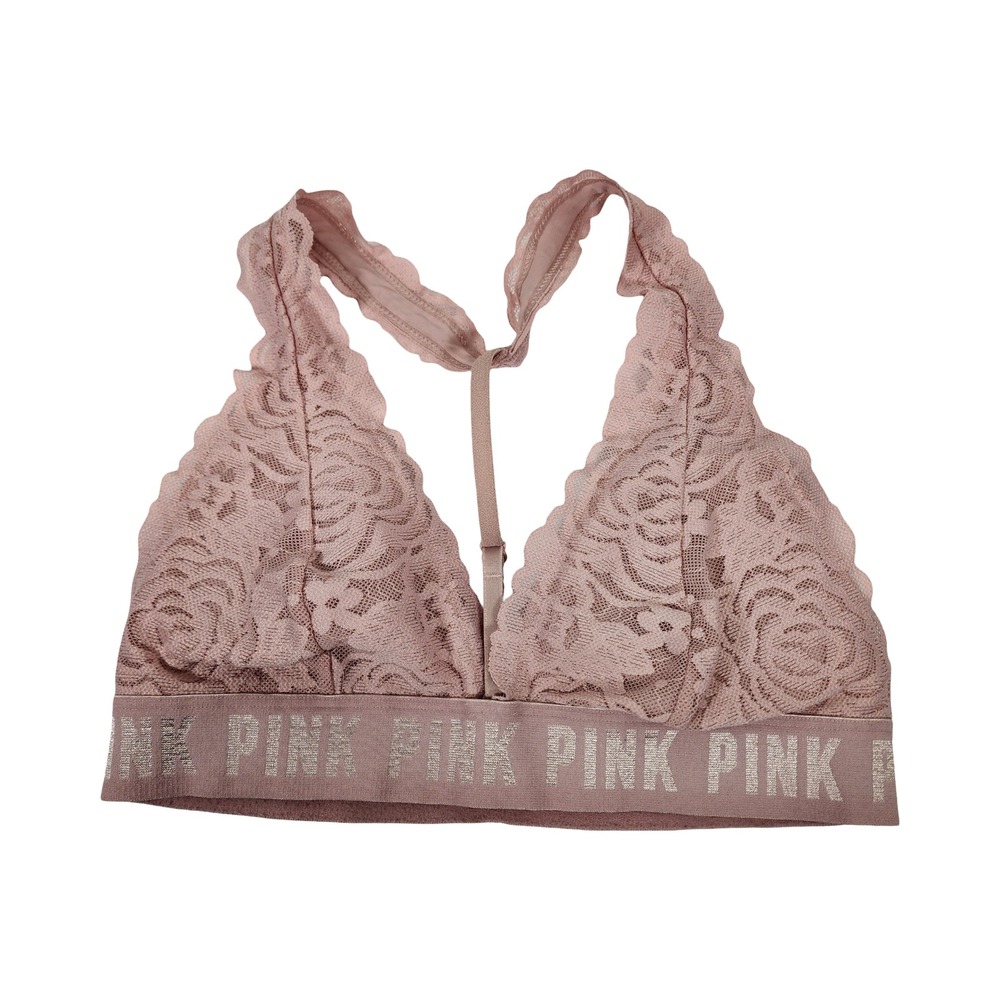 PINK by Victoria's Secret Lace Bralette Rose Pink‎ Racerback Logo Band S M